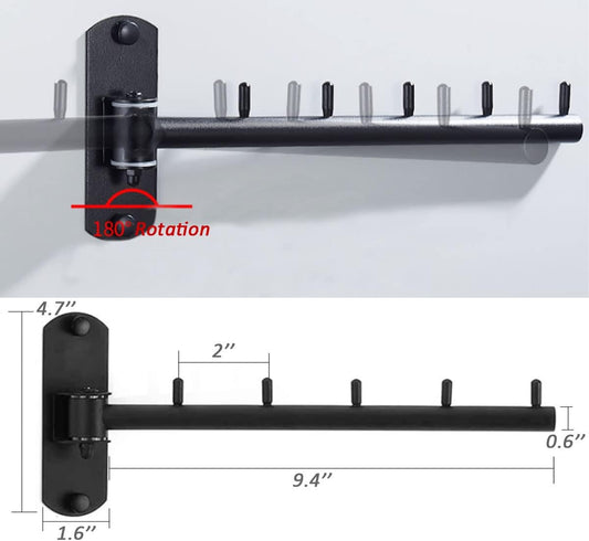 180° Rotating Wall Mounted Hanger, Foldable Metal Hook Rack with 8 Hooks for Closet and Storage