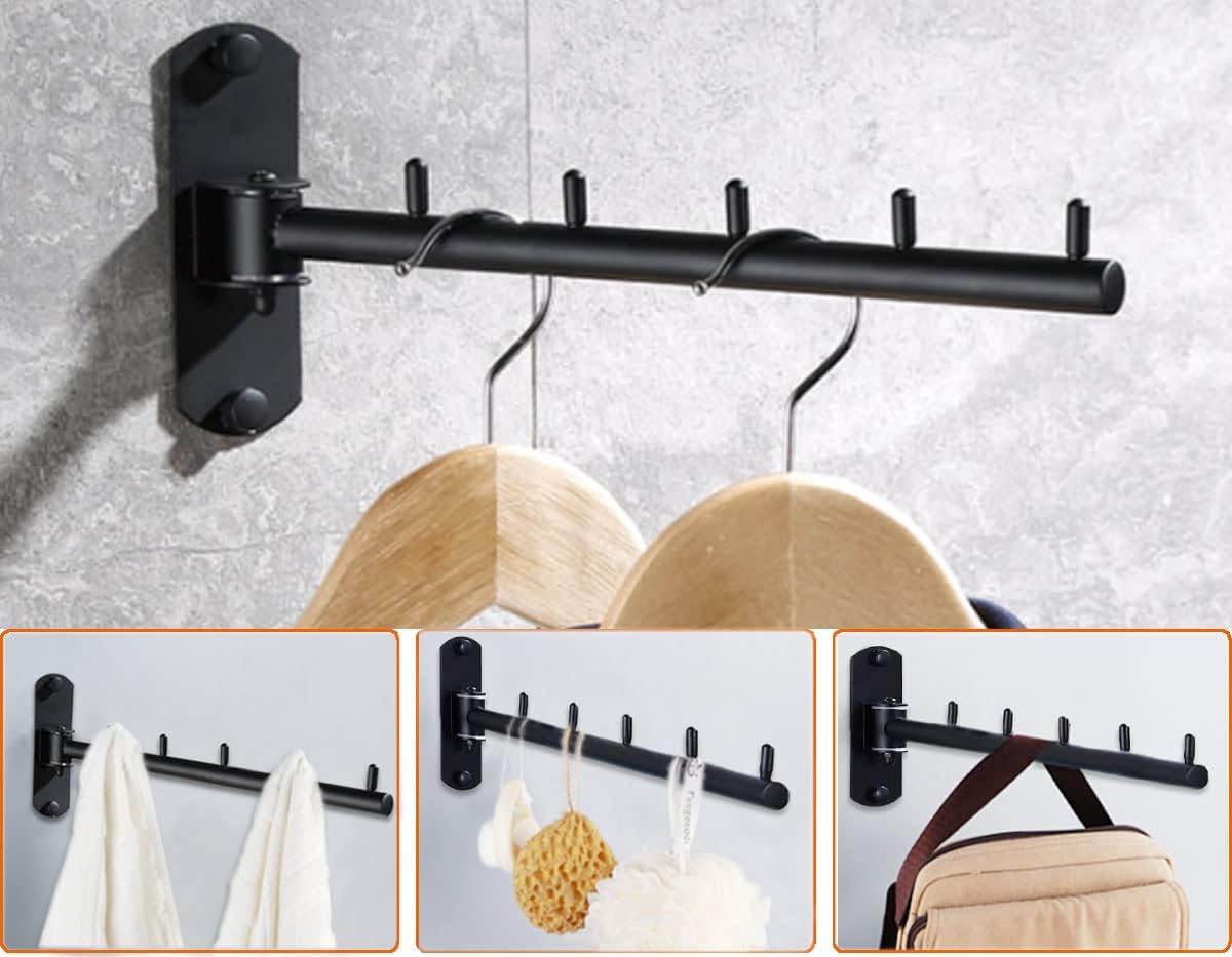 180° Rotating Wall Mounted Hanger, Foldable Metal Hook Rack with 8 Hooks for Closet and Storage