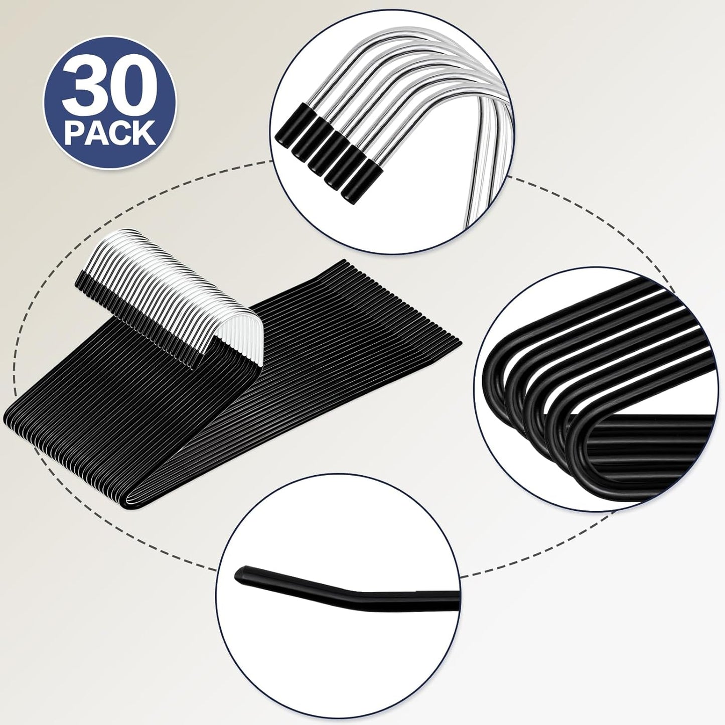Metal Hangers 30 Pack – Non-Slip Rubber Tips, Durable Metal Frame, Space-Saving Design for Pants, Towels, Scarves, and Clothes