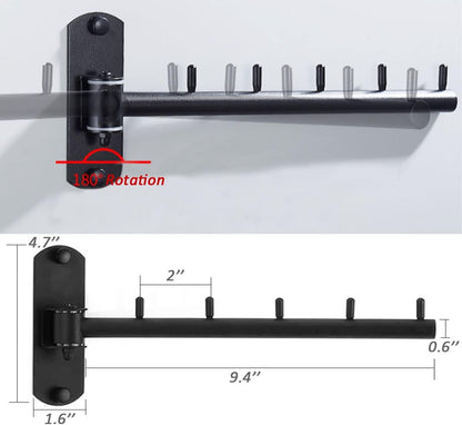 180° Rotating Wall Mounted Hanger, Foldable Metal Hook Rack with 8 Hooks for Closet and Storage