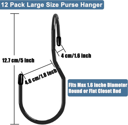 12 Pack Large Size Metal Purse Hangers, Heavy Duty S-Shaped Closet Hooks for Handbags and Accessories