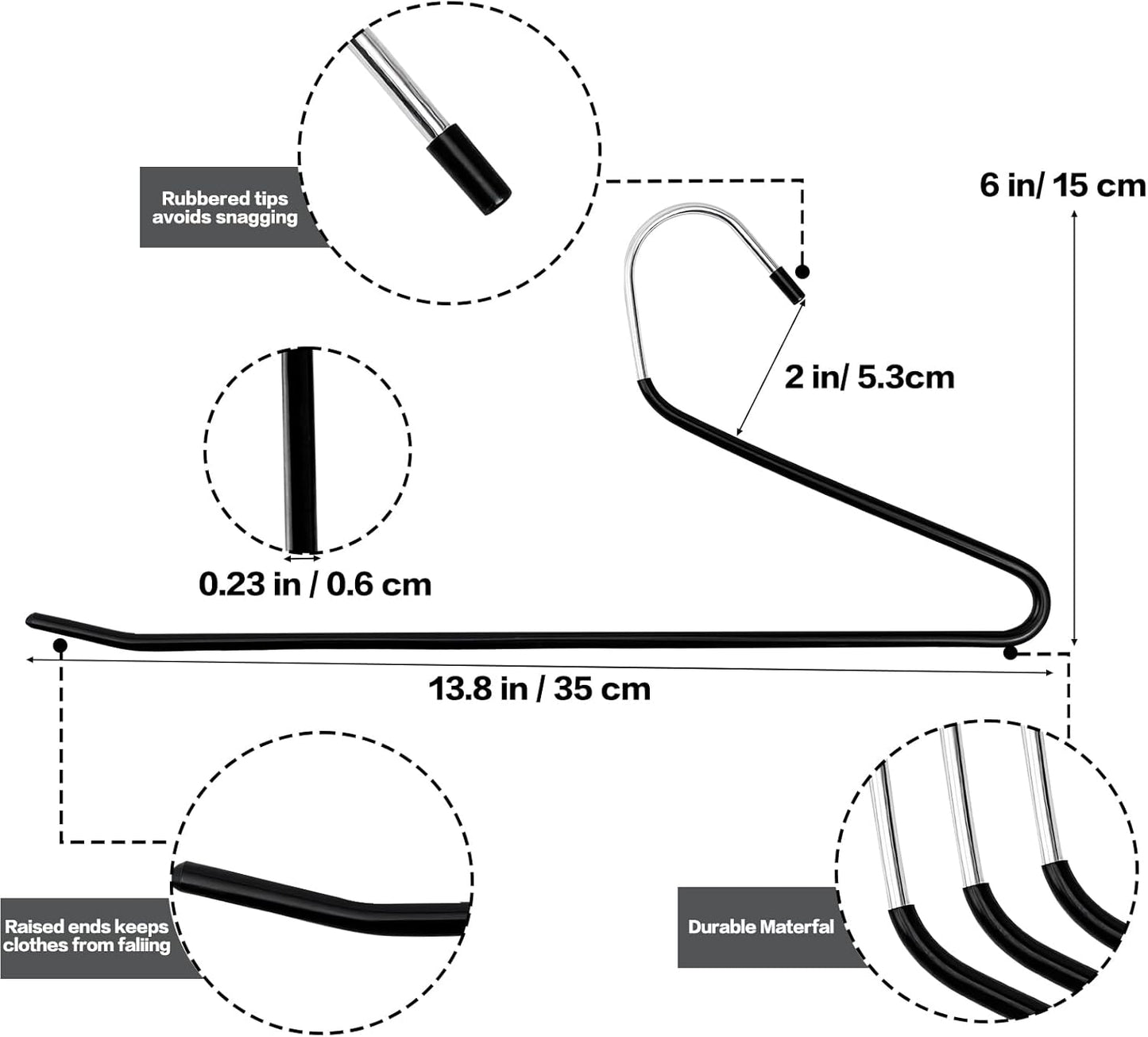 Metal Hangers 30 Pack – Non-Slip Rubber Tips, Durable Metal Frame, Space-Saving Design for Pants, Towels, Scarves, and Clothes