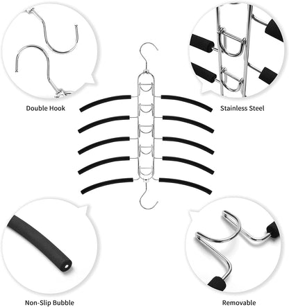 2 Pack 5-in-1 Stainless Steel Pants Hangers, Removable Non-Slip Multi-Layer Closet Organizer