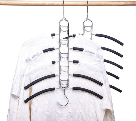 2 Pack 5-in-1 Stainless Steel Pants Hangers, Removable Non-Slip Multi-Layer Closet Organizer