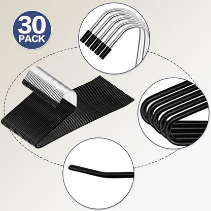 Metal Hangers 30 Pack – Non-Slip Rubber Tips, Durable Metal Frame, Space-Saving Design for Pants, Towels, Scarves, and Clothes