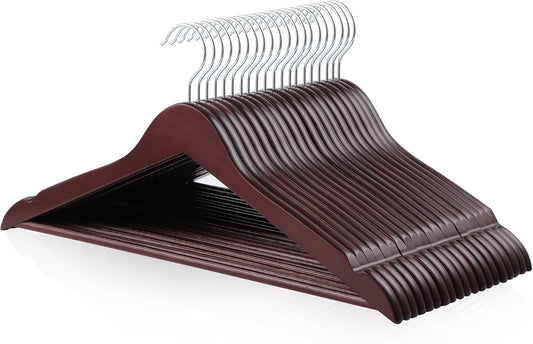 20-Pack Wooden Clothes Hangers – Premium Solid Wood Hangers with 360° Swivel Rust-Free Hooks, Durable & Space-Saving