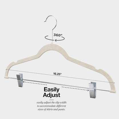 10-Pack Velvet Hangers with Adjustable Clips – 360° Swivel Hook Non-Slip Hangers for Pants, Skirts, Scarves