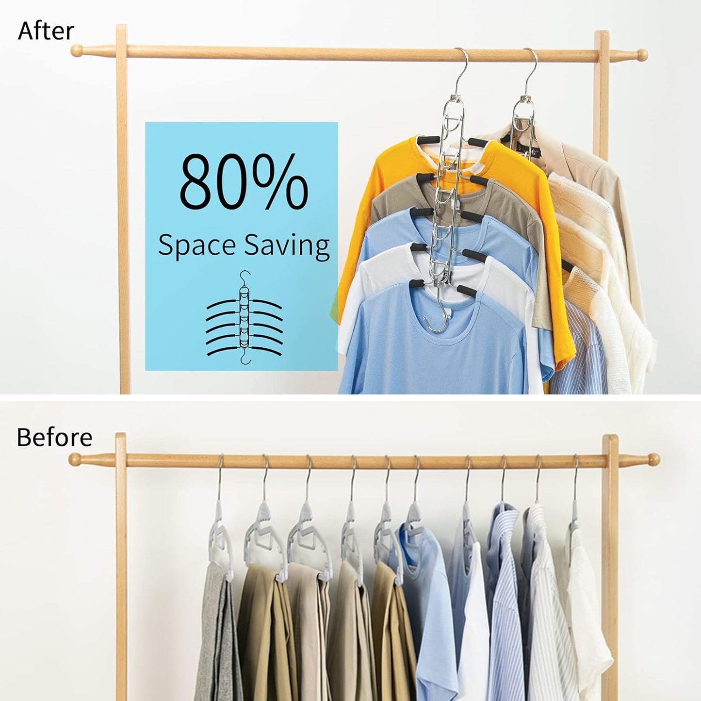 2 Pack 5-in-1 Stainless Steel Pants Hangers, Removable Non-Slip Multi-Layer Closet Organizer