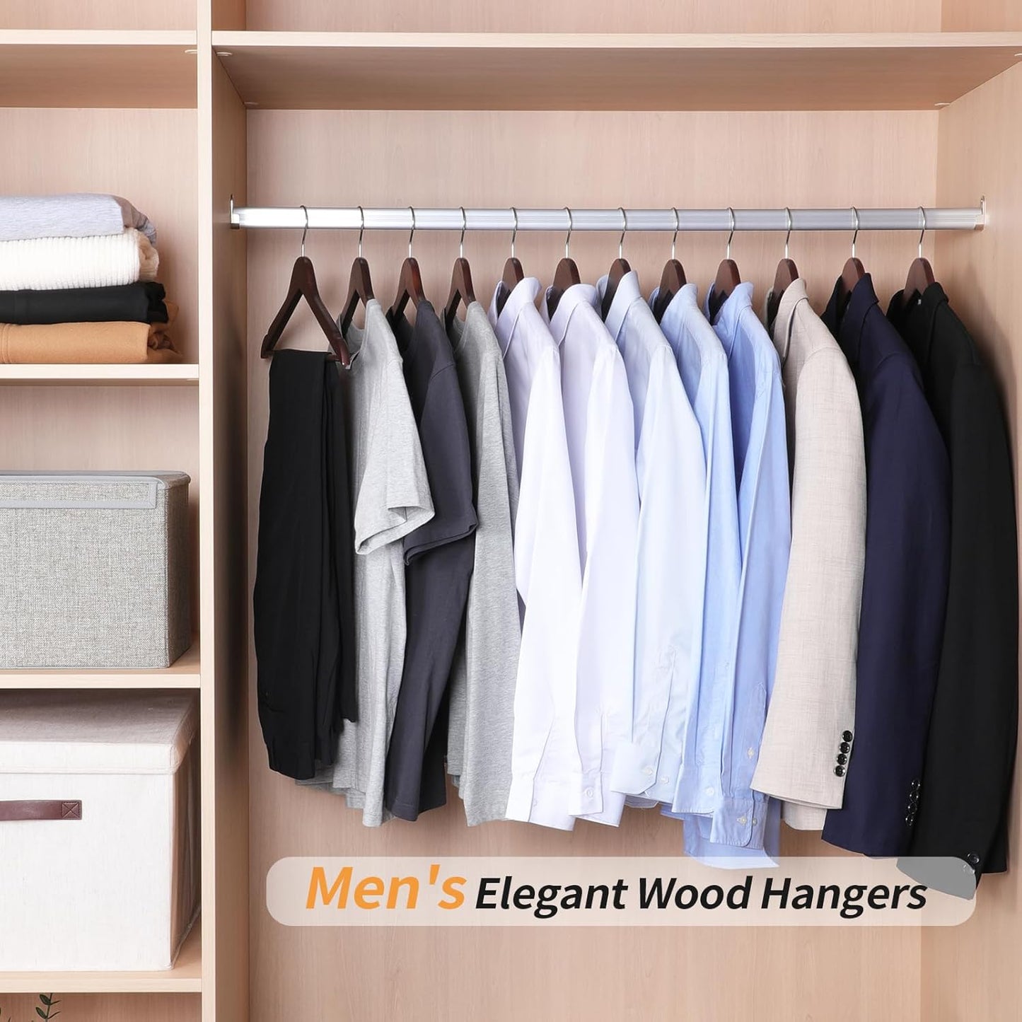 20-Pack Wooden Clothes Hangers – Premium Solid Wood Hangers with 360° Swivel Rust-Free Hooks, Durable & Space-Saving