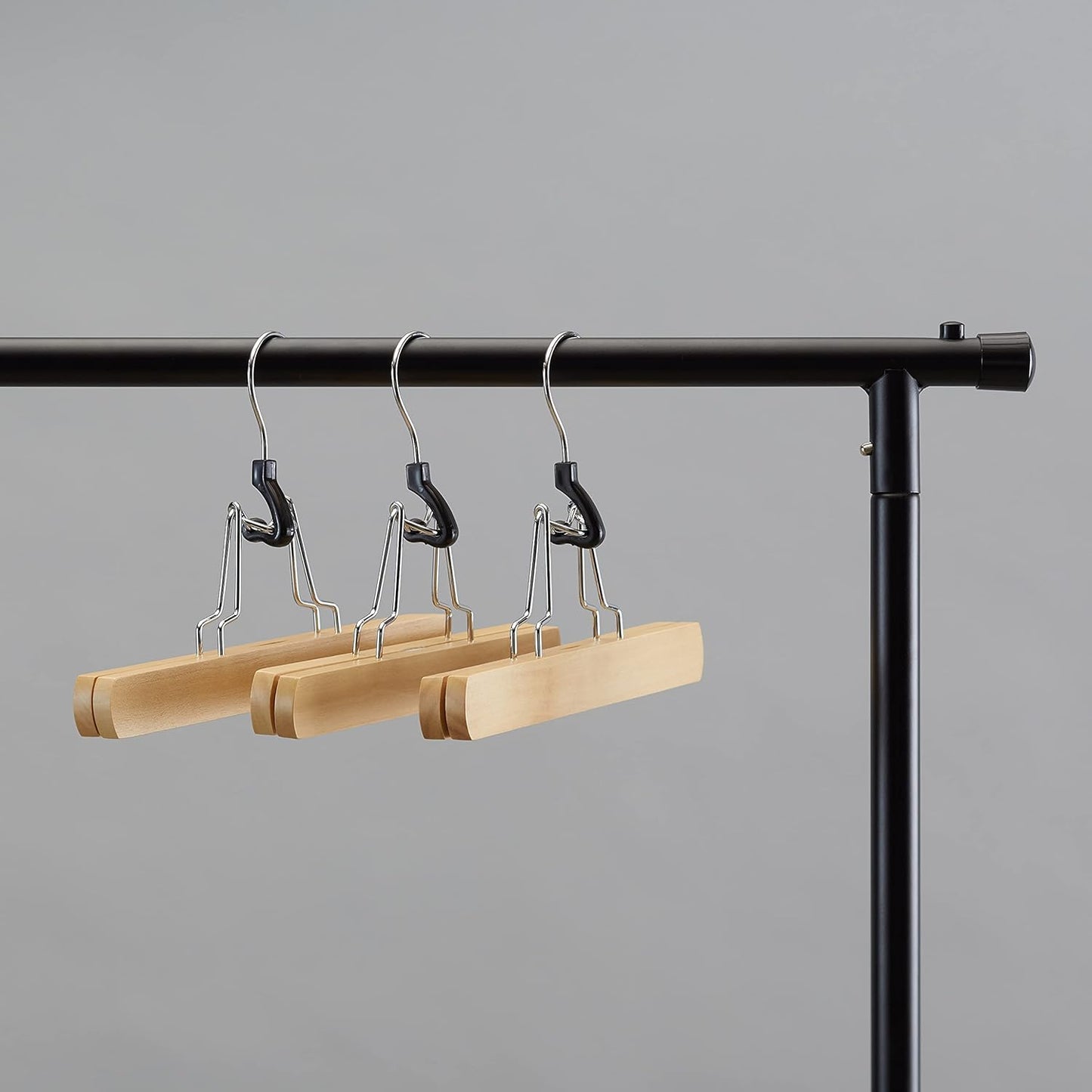 Wood Pants Hangers with Clips (10 Pack) – Strong Grip, 360° Swivel Hook, Durable Wooden Construction for Pants and Skirts