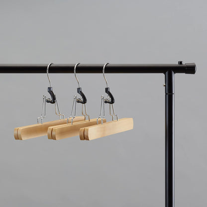 Wood Pants Hangers with Clips (10 Pack) – Strong Grip, 360° Swivel Hook, Durable Wooden Construction for Pants and Skirts