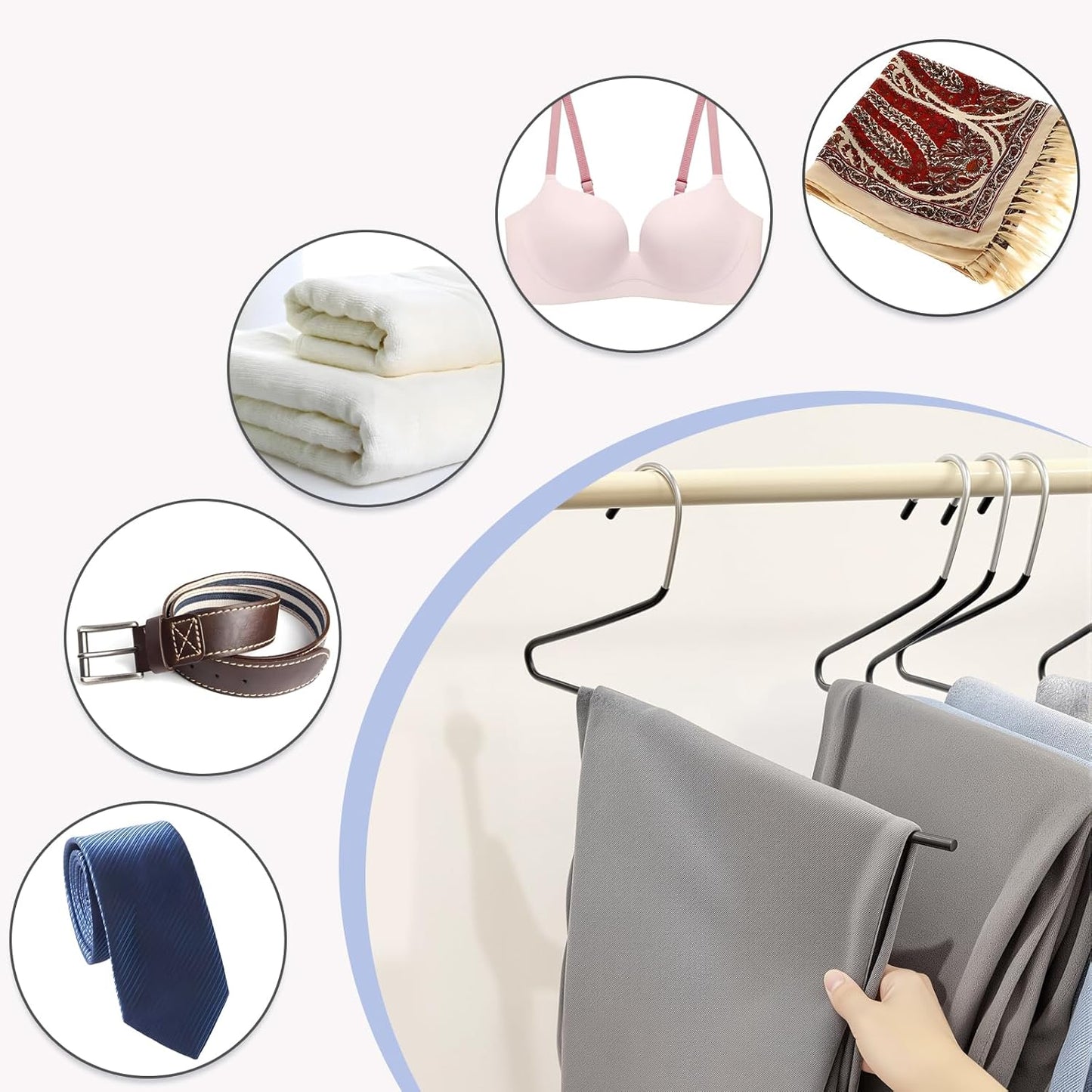 Metal Hangers 30 Pack – Non-Slip Rubber Tips, Durable Metal Frame, Space-Saving Design for Pants, Towels, Scarves, and Clothes