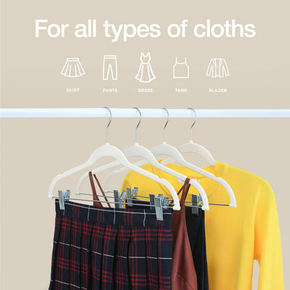 10-Pack Velvet Hangers with Adjustable Clips – 360° Swivel Hook Non-Slip Hangers for Pants, Skirts, Scarves