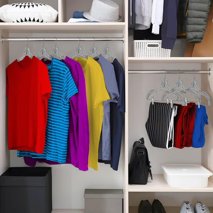 Clear Plastic Hangers with Clips (12 Pack) – Heavy Duty, Holds Up to 6 lbs, 360° Swivel Hook, Non-Slip Notches