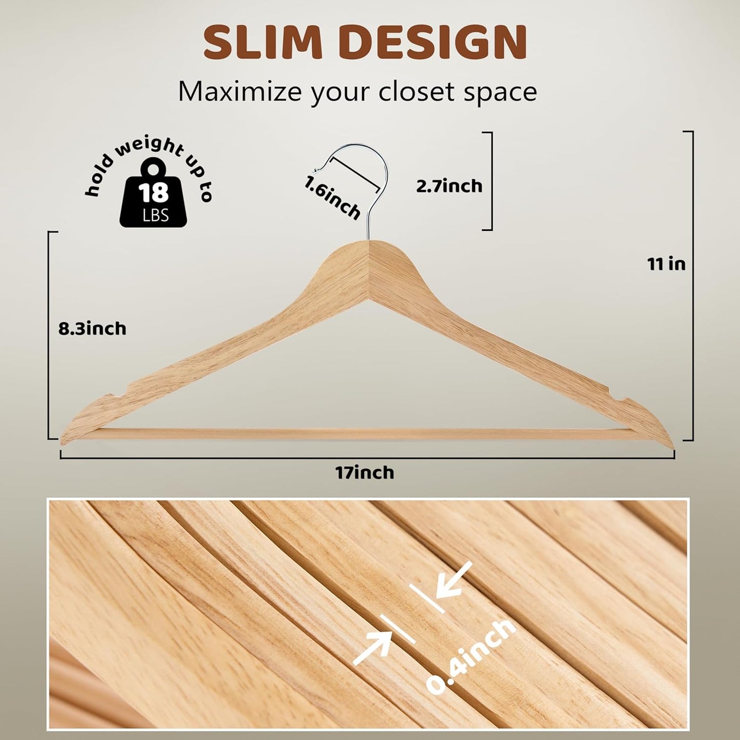20-Pack Slim Wooden Hangers – Heavy Duty Solid Wood Design, Space-Saving, Perfect for Suits, Coats, Shirts, and Closet Organization