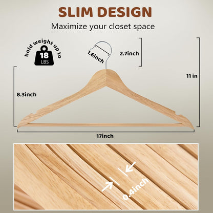 20-Pack Slim Wooden Hangers – Heavy Duty Solid Wood Design, Space-Saving, Perfect for Suits, Coats, Shirts, and Closet Organization