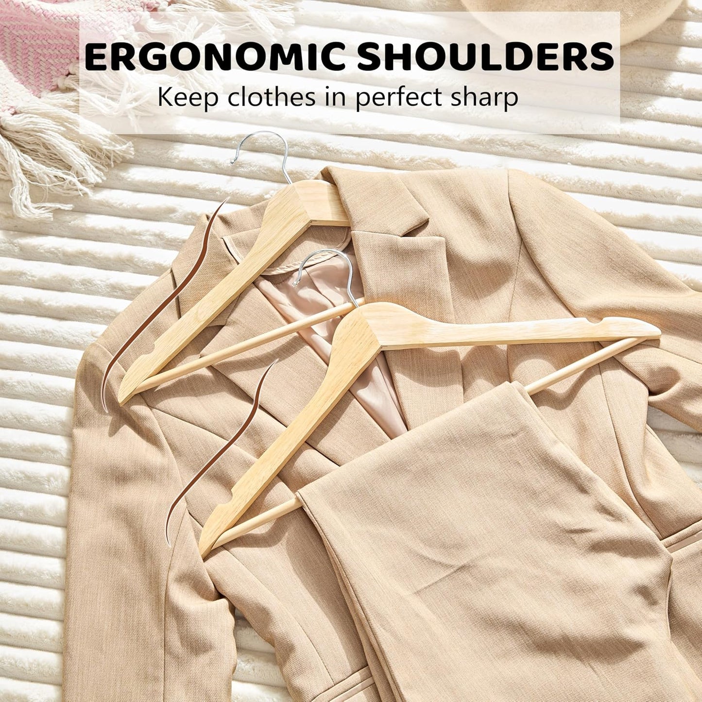 20-Pack Slim Wooden Hangers – Heavy Duty Solid Wood Design, Space-Saving, Perfect for Suits, Coats, Shirts, and Closet Organization