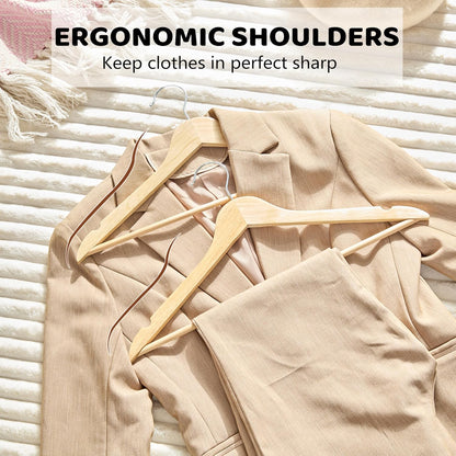 20-Pack Slim Wooden Hangers – Heavy Duty Solid Wood Design, Space-Saving, Perfect for Suits, Coats, Shirts, and Closet Organization